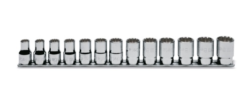 Jeu de douilles multidents 6 pans, carré femelle 1/2", chromées