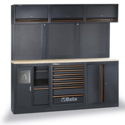 Combinaison d'ameublement d'atelier C45PRO 2.0
Combinaison comprenant les éléments suivants :
1 Plan de travail en bois contreplaqué stratifié, dimensions 2040 x 615 mm (C45PRO 2.0 PWE/3-2.0MT)
1 Module fixe de propreté (C45PRO 2.0 MS)
Module fixe avec 7 tiroirs (C45PRO 2.0 M7)
Module fixe à 2 portes (C45PRO 2.0 MA)
3 meubles hauts muraux (C45PRO 2.0 PM)
3 panneaux porte-outils perforés (C45PRO 2.0 PF)
2 étriers, type large (C45PRO 2.0 SL)
2 étriers, type étroit (C45PRO 2.0 SS)