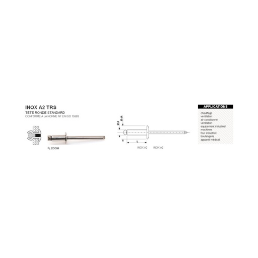 Rivet aveugle inox a2 trs 4 x 6mm 