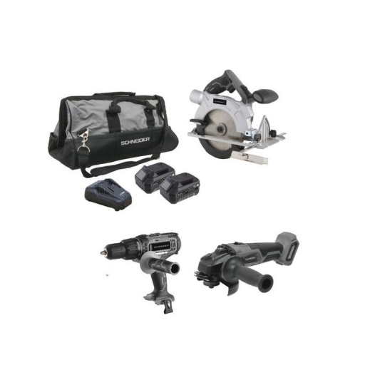 Pack Perceuse Percu+Meuleuse+Scie Circulaire+Grand Sac+Chargeur+2 Batteries 4ah