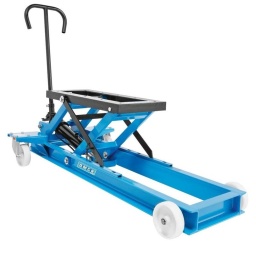 Table élévatrice pour monter et démonter les moteurs. 
Appuis mécaniques de sécurité, soupape de sécurité anti-surcharge et deux roues pivotantes pour faciliter les déplacements.