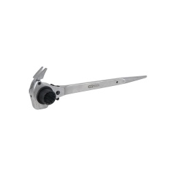 Cle pou échaffaudage 4 en 1
Cliquet de 28 dents
Extrémité conique pour broche de moteur
Pied de biche rabattable à la yête de la cle 
Marteau forgé, réversible 
Hauteur de tête: 50mm
Largeur: 55mm
Longueur: 310mm

 

