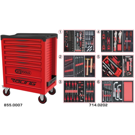 Servante RACING 7 tiroirs équipée de 202 outils