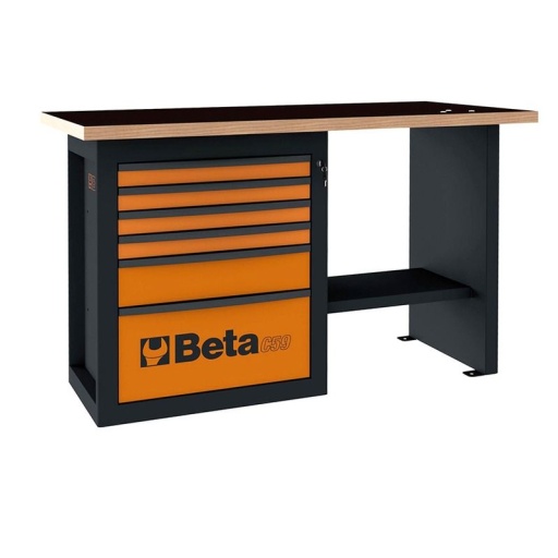 Établi Endurance avec meuble six tiroirs orange modèle court C59C