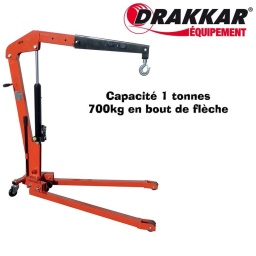 Grue d'atelier pliante 1 tonnes
3 positions de flèche 1t 800kg 700kg
Garantie 3 ans
La ou la plupart des marques d'outillage proposent une résistance en bout de flèche de 250kg, Drakkar, pour sa grue d'atelier, a fait le choix d'une résistance à 700kg
Le vérin en plus d'être équipé du système homme mort, possède aussi une commande à double piston pour une approche rapide
Cote
A : 1499mm
B : 1405mm
C : 1058-1308mm
D : 2120 - 2270mm
E : 90mm
F : 450mm
Poids : 86kg