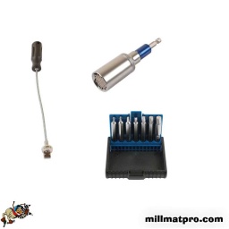 Pack outil indispensable pour tout bricoleur ou mécanicien. 
une vis avec une tête abimee ? la douille a picot pourra vous depanner. la ou vos douilles classiques ne pourront pas passer
une empreinte de vis creuse (allen. torx. ribe...) foiree ? le kit d'embout extracteur va vous faire gagner un temps fou
une vis impossible a replacer. ou qui ne doit surtout pas tomber lors d'un remontage / démontage ? le tournevis flexible à tête aimante vous servira de 3emm main .