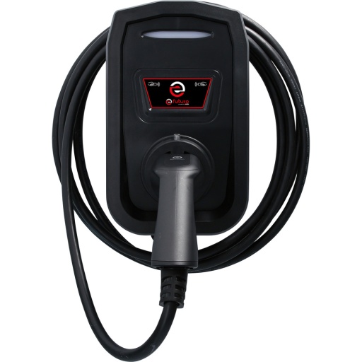 Borne efuturo avec câble de charge de type 2 monophase jusqu’à 74 kW 32 A 230 V mode 3 avec contrôle d’accès RFID avec compteur
