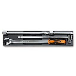 Module douilles 3/4'' 4 pièces
- composition:
1 cliquet 3/4'' 72dts
2 rallonges
1 carré 3/4
- plateau thermoformé rigide 
- 1/3 de tiroir
- 588x122mm - qualité premium beta depuis 1939