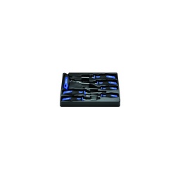 Boite 7 pièces tournevis  ergotorque plusmax

- poignée ergonomique bicomposant qui permet un maintien optimale
- tête en acier s2 ultra résistant 
- livre dans un coffret de rangement composite extra robuste
- lames traversantes 6 pans 
- disque de frappe et carré d'entrainement 1/4

composition :

- 1 poignée à cliquet 45 dents 1/4(vissage rapide)
- 4 tournevis fente : 3.5-4.5-5.5-7mm - 2 phillips : ph1-ph2