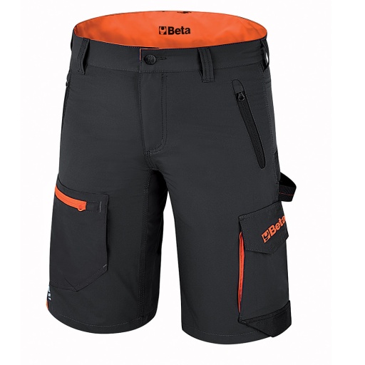 Bermuda de travail Gris stretch, léger, style multipoches, 86% nylon - 14% élasthanne, 140 g / m2