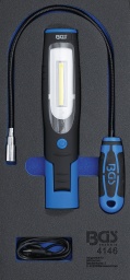 Contenu de la livraison Lampe d’atelier COB-LED, avec aimant et crochet (Art. 85345)pour un éclairage optimal des zones de travail sombresBoîtier en plastique ABS avec surface rugueuse et caoutchoutée pour une prise en main ferme de la lampe2 crochets repliables et pivotants sur 360° à l’arrière du boîtierpoignée rotative sur 180° et avec blocage en 8 positionsAffichage du contrôle de charge par LED à l’arrière du boîtier (rouge/vert)avec crochets pour fixer la lampe à de nombreux endroitsaimant puissant à la base et deux aimants à l’arrière permettent le montage sur la plupart des surfaces métalliquescommutable de l’éclairage principal à l’éclairage avantType de LED (éclairage principal) : COB-LEDType de LED (éclairage principal) : SMD LEDLuminosité (éclairage principal) : 400 LumensLuminosité (éclairage principal) : 120 LumensDurée d’éclairage (principal) : approx. 3 heuresDurée d’éclairage (frontal) : approx. 9 heuresType de batterie : Li-IonTension de batterie : 3,7 VCapacité de la batterie (charge nominale) 2800 mAhTemps de charge : env. 3,5 heuresEntrée de chargement : 5V 1A (micro-USB)Dimensions : 254 x 45 x 55 mmPoids : 310 gClasse de protection : IP54Température de service : -10 °C à +40 °CAimant de levage avec LED | 600 mm | force de traction 1,5 kg (Art. 3187)Force de traction jusqu’à 1,5 kgAvec une puissante LED sur la pointe magnétiqueCol de cygne Ø 8 mmTête magnétique Ø 17,5 mmPoignée à 2 composants