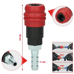 Fonction de d&eacute;connexion s&eacute;curis&eacute; &agrave; 2 niveaux
Niveau 1&nbsp;: Le dispositif pneumatique est d&eacute;pressuris&eacute;
Niveau 2&nbsp;: Le tuyau d'air comprim&eacute; peut &ecirc;tre d&eacute;branch&eacute; en toute s&eacute;curit&eacute;
Taille 19
Longueur nominale 7,0 mm

