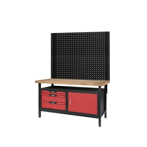 Lot d'un établi d'atelier L 1m50 et de panneaux perforés
