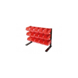 Stand pour établi pour 15 bacs de rangement
Stand de rangement métalique pour établi
Contient 15 bacs de rangement rouge de 160mm x 103mm x 72mm 
Idéal pour les petits établis
Fixations inclues avec mode d'emploi pour l'assemblage 

