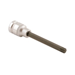 Embout étoile – T50 125 mm de longueur x entraînement de 1/2" Application : Boulons de retenue des roulements de roue du Ford Transit plus de nombreuses autres applications. Douille en chrome-vanadium. Embout en acier S2. Revêtement de phosphate de manganèse. Réduit la friction et résiste à la corrosion Embout de longueur correcte pour travail sur les roulements de roue du Ford Transit.