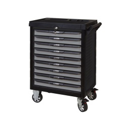 Servante d'atelier 9 tiroirs pearl black
la servante d'atelier kstools. série pearl. est le modèle de desserte d'atelier. le plus haut de gamme  de la marque. ks tools. 
les tiroirs de la servante d'atelier pearl. possedent un système de glissière a roulements à billes (résistance 45kg). muni d'une manette de fermeture. mais aussi du système "one by one". ouverture d'un seul tiroir a la fois. vous pouvez deplacer votre servante d'atelier sans forcement l'a fermer a clé !
les tiroirs de cette servante ont une grande capacité. 40cm de profondeur par 57cm de largeur. tout les tiroirs de cette servante d'atelier sont fournis avec un tapis mousse. a installer au fond. 
le plan de travail des servantes d'atelier pearl sont munis de rangement. mais aussi de support pour ordinateur ou ventouse (en option)
au niveau du chassis. les pans de cette servante d'atelier sont perfores. se qui vous permet l'instalation de nombreuses options. tel que. un dérouleur de papier. des crochets de fixations...
cette gamme  de servante d'atelier repond parfaitement au rangement pour le mécanicien. carrossier. mais aussi pour les métiers de l'industrie (rangement d'outils de tours / fraiseuse...) ainsi que des domaines tel que le medical. l'aeronotique...
- construction a pans coupes renforcant la structure du bati
- système "one by one" antibasculement 
- panneau lateral déporté et pré-percé pour fixation de crochet et accessoires
- 2 roues fixes grand diamètre pour une meilleure stabilite et un déplacement aise sur tous types de sols
- 2 roues pivotantes avec système de freinage total
- plan de travail avec rangements
- tiroirs sur glissieres à billes extra-resistant (45 kg par tiroir)
- tiroirs à ouverture totale
- blocage des tiroirs en position fermee. système d'arret a tiroirs
- fermeture totale et simultanee des tiroirs par serrure 
- poignée tubulaire de manutention
- finition "pearl" black
- poids 72kg
- dimension hors tout : l678xl459xh859 (hauteur avec roues 1035mm 
- roue dia 125mm larg 50mm 
