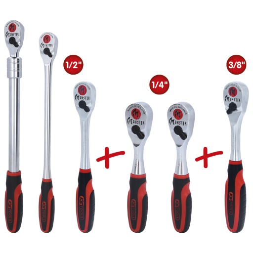 Coffret de cliquets réversibles Monster 6 pcs 1/4'' + 3/8'' + 1/2''