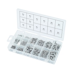 Assortiment de vis. rondelles et écrous en inox
composition :
ecrous
50 x m4
50 x m5
25 x m6
rondelles
50 x m4
50 x m5
25 x m6
vis
20 x m4x16
20 x m4x25
20 x m5x20
20 x m5x25
20 x m6x20
rondelle grower
50 x m4
50 x m5
25 x m6