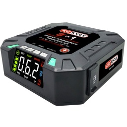 Booster lithium - Gonfleur - Projecteur 3 en 1
Booster 3 en 1 permettant le démarrage de véhicules et le gonflage, et muni d'un système d'éclairage LED
Pour tous types de batteries 12V (gel et lithium)
Permet le test du voltage de la batterie et de la pression des pneus (bar et psi)
Booster compatible "Start and Stop"
Format compact pratique en faisant un accessoire indispensable à avoir dans son véhicule
Protection contre les courts-circuits, les surtensions et la surchauffe
Alarme sonore et visuelle en cas d'inversion de polarité
Fonction de batterie externe avec une charge en USB C 60W ou USB A
Large écran d'affichage LED
Livré avec pinces crocodiles, tuyau d'air, aiguille, valve Presta, 2 buses, câbles USB A et USB C
Alimentation :	lithium-ion 14,8 V / 5 Ah
Code EAN :	3663389001104
Dimensions :	175 x 170 x 60 mm
Flux lumineux (lumen) :	300 Lumen
Longueur de câble en mm :	500 mm
Pression de service :	10,3 bar / 150 psi
Température d'utilisation :	-20°C à +50°C
Temps de charge :	1h (USB C 60W) - 1h30
Poids :	1,36 kg
Prise de charge :	USB C 60W
Courant de pointe :	2500 A
Courant de démarrage :	1500 A