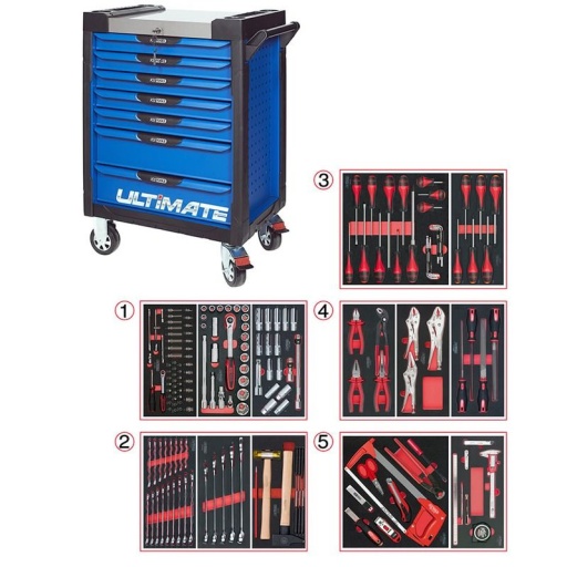 Servante Ultimate bleu 7 tiroirs avec composition 187 outils 
