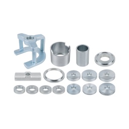 Jeu universel d'extraction de roulements. arbres de transmission. moyeux de roues
- pour le démontage et le montage de roulements. moyeux et cardans directement sur le vehicule
- pas de démontage de capteur abs. fusee. jambe de force ou rotule de direction
- compatible avec 440.0095. 440.0150. 440.0100 et 440.0064
Vérin hydraulique conseille : 16 t (440.0005) et 22 t (440.0010)
composition :
disque de moyeu. dia 32 mm disque de moyeu. dia 40 mm disque de moyeu. dia 45 mm disque de moyeu. dia 52 mm 