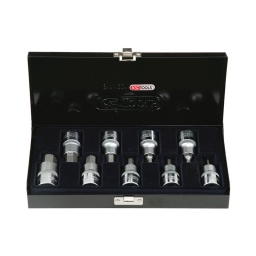 Coffret de douilles tournevis ultimate 6 pans - selon din 7422 - carr&eacute; d'entrainement int&eacute;rieur selon din 3120 / iso 1174 avec encoche pour verrouillage par bille - version courte - embout en acier nickele - finition chrom&eacute;e satinee - chrome vanadium - livre dans un coffre acier 4 - 5 - 6 - 7 - 8 - 10 - 12 - 14 - 17 mm