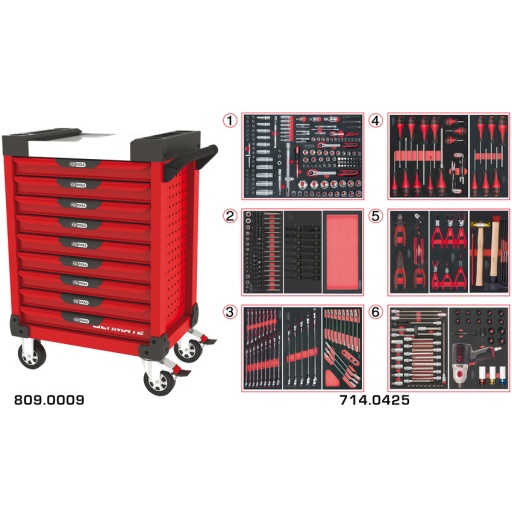 Servante ULTIMATE rouge 9 tiroirs équipée de 429 outils