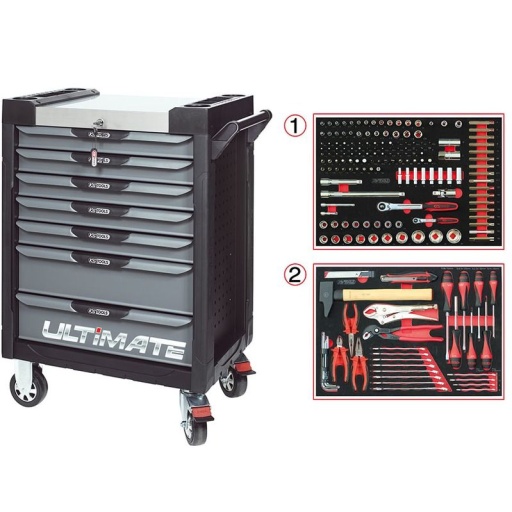 Servante Ultimate noir 7 tiroirs avec composition 184 outils 