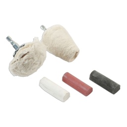 Le jeu comprend : Bâtonnet de pâte diamant (blanc), bâtonnet de pâte Tripoli
(marron, bâtonnet de pâte émeri (noir). Vitesse maximale de 4 000 tr/min.
Bâtonnet en émeri : Pâte de coupe à utiliser sur cuivre, laiton, aluminium,acier, acier inoxydable, nickel et fer.
Bâtonnet de pâte diamant : Pâte sèche extra-fine à utiliser sur chrome, acier
inoxydable, acier au carbone, laiton et aluminium.
Bâtonnet de pâte Tripoli : Pâte de coupe à utiliser sur cuivre, laiton et aluminium.
Tampon de lustrage circulaire de 75mm de diamètre ; tampon de lustrage conique de 50mm x 50mm.