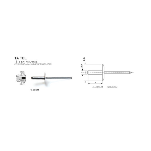 Rivet aveugle 100% aluminium ta tel 4.8 x 16mm 
