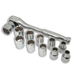 Jeu de douille Alldrive - 3/8" 11 douilles avec 36 applications Complet avec cliquet Rack de rangement fourni Profile conique en V Fabriqué en Chrome Vanadium
