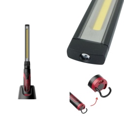 Baladeuse rechargeable COB 1000 lumens + spot 150 lumens
Ultra-puissante avec sa LED principale COB 10 W développant 1000 lumens et sa LED frontale 3 W de 150 lumens
Base et dos magnétiques
Orientable à 180° (2x90°)
Crochet inférieur déployable et pivotable à 360°
Charge via câble USB-C inclus, sur secteur ou sur sa station de charge
Affichage LED du niveau de charge
Norme IP44 - protection contre les projections de liquides et de corps solide < 1 mm
Norme IK08 - protection contre les chocs
Matière plastique/caoutchouc anti-chocs et aluminium
Alimentation :	lithium-ion 3,7 V / 2600 mAh
Angle de courbure :	90° (x2)
Autonomie :	2h (100%) - 3,5h (50%) - 9h (spot)
Classe de protection :	IP44
Code EAN :	4042146812242
Couleur :	Noir-rouge
Dimensions :	395 x 97 x 86 mm
Flux lumineux (lumen) :	1000 lumens (100%) - 500 lumens (50%) - 150 lumens (spot)
Lumière :	LED COB 10 W + spot LED 3W
Matière :	Plastique ABS + caoutchouc + aluminium
Puissance en Watt :	10 W (LED COB) - 3 W (spot LED)
Température d'utilisation :	-20°C à +50°C
Temps de charge :	2,5-3 heures
Prise de charge :	USB-C
Indice de résistance aux chocs :	IK08
Poids :	308 g