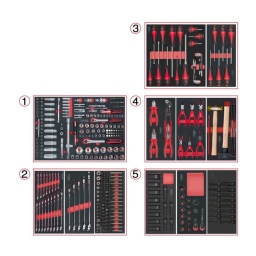 Composition d'outils 5 tiroirs pour servante ks tools
- empreinte des outils découpee au laser
- résistant aux huiles et produits chimiques
- mousse imputrescible