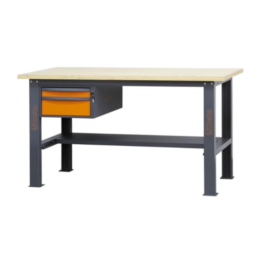 Etabli 1,6m avec plan de travail en bois C58BC-W1,6 2 tiroirs