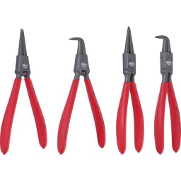 Pour circlips intérieurs et extérieurs 
Pointes coudées à 90° 
Fermeture automatique 
Poignées en caoutchouc 
Chrome Vanadium 

