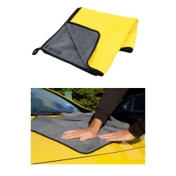 Serviette de séchage en microfibre polaire corail extra-large, ultra-épaisse, très absorbante, dimensions 120 x 60 cm. 
Douce, épaisse et luxueuse, cette serviette en microfibre est idéale pour sécher la peinture des véhicules et enlever les traces de pulvérisateur et cires lustrantes utilisés dans les tâches de detailing.

Serviette en microfibre polaire corail ultra-absorbante, qui sèche rapidement les grandes surfaces.
Dimensions : 120 x 60 cm.
500 g/m2.
De haute qualité, plus épaisse que les chiffons en microfibre standard.
Double face jaune/gris, avec logo Laser en relief.