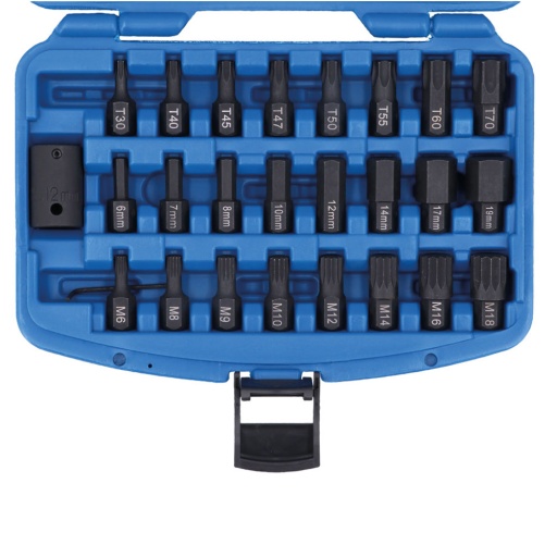 Jeu d'embouts choc interchangeables 1/2" - 25 pièces torx xzn 6 pans