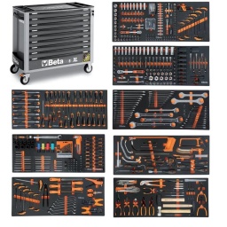 Servante d'atelier XL 9 tiroirs avec 614 outils 8 tiroirs MASTERFULL Composition 8 modules outillage mousse haute densité Tiroir douille 1/4 3/8 clé torx en T (214 pièces) Tiroir douille 1/2 (97 pièces) Tiroir tournevis douille, plat, cruciforme, torx (35 pièces) Tiroir clé dynamo 40-200Nm, embout 10mm, tournevis electronique (133 pièces) Module clé mixte, fourche, clé cliquet (49 pièces) Module pince , martellerie (27 pièces) Module cle en T allen, limes, pince cosse, clé contre coudée (26 pièces) Module multi outil, scie, crochet, tournevis flexible, pied à coulisse (33 pièces) Servante mobile extra-large avec système anti-basculement Capacité de 6 plateaux par tiroir Système anti-basculement : ne permet pas l'ouverture simultanée de plusieurs tiroirs Caractéristiques principales : - 9 tiroirs de 882x367 mm, montés sur glissières à billes de précision : 8 tiroirs hauteur 70 mm 1 tiroir hauteur 140 mm - Plan de travail en ABS haute résistance, avec 6 bacs de rangement. - Tirette d'ouverture en nylon haute résistance, avec porte-étiquettes incorporé. - Fond des tiroirs protégé par un tapis en Néoprène. - 4 roues de Ø 125 mm : 2 fixes et 2 pivotantes (dont une avec frein). - Serrure de sécurité centralisée en façade. - Capacité de charge statique : 1.000 kg. - Porte-flacons latéral incorporé. - Possibilité d'application du support rouleaux de papier 2400S-R/PC.