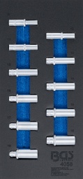 Exécution Pro Torque®, profondeavec cannelureÉtendue de la livraison11 x clé à douille, carré 10 mm (3/8") : 8 - 10 - 11 - 12 - 13 - 14 - 15 - 16 - 17 - 18 - 19 mm