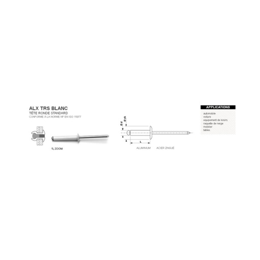 Rivet aveugle standard alx trs blanc 4.8 x 12mm 