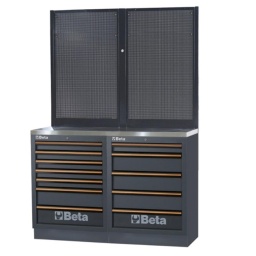 Combinaison d'ameublement d'atelier C45PRO 2.0
Combinaison comprenant les éléments suivants :
1 Plan de travail en MDF revêtu d'acier inoxydable, dimensions 1360 x 615 mm (C45PRO 2.0 PXE/2-1,3MT)
1 Module fixe avec 7 tiroirs (C45PRO 2.0 M7)
1 Module fixe avec 5 tiroirs (C45PRO 2.0 M5)
2 panneaux porte-outils perforés (C45PRO 2.0 PF)
1 étrier, type large (C45PRO 2.0 SL)
2 étriers, type étroit (C45PRO 2.0 SS)