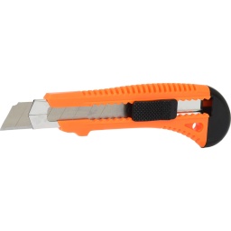Pour droitier
Avec anneau de fixation
Lame 18 x 100 mm
Avec lame sécable épaisseur 0,5 mm
Intérieur coulissant en acier
Corps en matière plastique