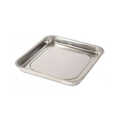 Plateau magnétique carré Large plateau magnétique carré 295 x 270mm  Fourni avec 4 aimants puissants permettant de maintenir le plateau en place sur tout type de surface métalique 30mm de profondeur Produit fabriqué en inox et avec une finition polie.  