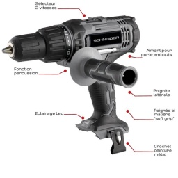 Perceuse/Visseuse 20v 50nm Percu Avec Poignee Ss Bat & Charg
Descriptif : 
2 vitesses. 
Variateur de vitesse et frein électrique. 
Mandrin auto serrant. 
Les plus : 
3 fonctions vissage, perçage et percussion 
Poignée bi matière technologie "soft grip" 
Eclairage de travail LED