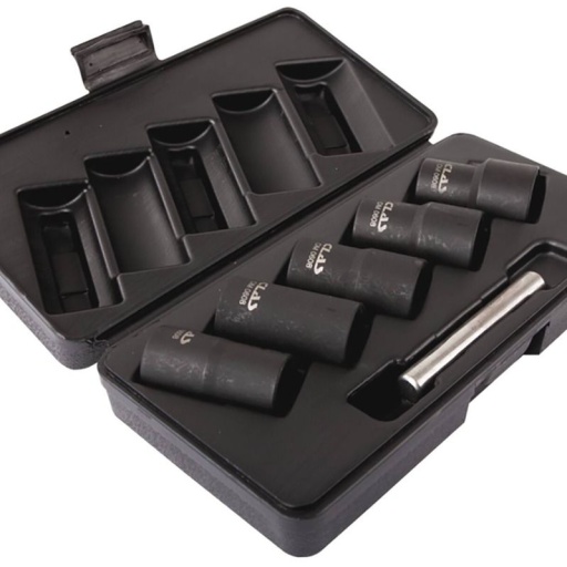 Coffret 5 douilles choc helicoïdales écrous endommages ø17-ø27mm Cr-Mo- OM 0608