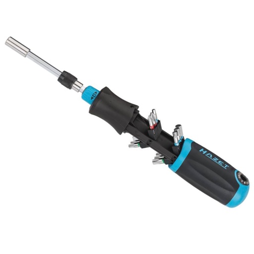 Tournevis a cliquet avec 13 embouts dans le manche sortie hexagone creux 1/4"