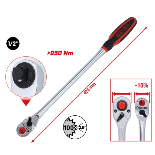 Cliquet réversible 1/2'' MONSTER long 100 dents