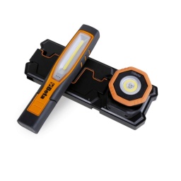 Kit lampes sans fil 1838SW et 1838POCKET avec base de recharge compatible 1839BRW
Le kit se compose de :
- lampe articulée à LED rechargeable sans fil 1838SW
- lampe de poche articulée à LED rechargeable sans fil 1838POCKET
- base de recharge sans fil compatible avec les lampes du kit 1839BRW
FONCTIONNALITÉ
Le kit permet une solution unique pour disposer des produits ayant différentes fonctions. De plus, la technologie sans fil permet de ne plus dépendre des câbles, pour une station de charge plus pratique et toujours en ordre.
TECHNOLOGIE SANS FIL
La technologie sans fil est l'une des innovations les plus récentes en matière d'éclairage de travail et permet de recharger les outils de manière confortable et aisée.
- Caractéristiques de la lampe articulée 1838SW:
- Double émission lumineuse :
avant : LED COB, 3 intensités lumineuses : 250 - 500 -1000 lumens
en tête (spot) : LED SMD, 200 lumens
- Batterie rechargeable 3.6V 3.350mAh Li-ion
- 2 modes de charge :
base sans fil 1839BRW
alimentateur avec connexion USB-C
- Temps de charge :
6.5h avec base de recharge sans fil
4.5h avec alimentateur
- Autonomie :
avant : 3-5h
en tête (spot) : 7h
- Indicateur de charge de la batterie à 3 LEDs
- Base orientable a 180°
- Corps en caoutchouc antiglisse
- Double crochet orientable
- Aimants sur base et sur derrière
- IP65
 IK07
- Caractéristiques de la lampe de poche articulée 1838POCKET:
Double émission lumineuse :
lumière principale : LED COB, 3 intensités lumineuses 160 - 400 - 800 lumens
lumière en tête (spot) : LED SMD, 250 lumens
Angle d'éclairage
lumière principale : 160°
lumière en tête (spot) : 18°
Batterie rechargeable 3.7V 2600mAh Li-ion
2 modes de charge
Base sans fil 1839BRW
Alimentateur avec connexion USB-C
Temps de recharge : 4.5 h avec base de recharge sans fil
4 h avec alimentateur
Autonomie
lumière principale: 3-9h
lumière en tête (spot) : 4.5 h
Indicateur de charge de la batterie à 3 LEDs
Orientable à 210°
Corps en caoutchouc antiglisse
Base magnétique
1 aimant sur base
IP65
IK07
Câble USB-C inclus
- Caractéristiques de la base de recharge 1839BRW :
Deux positions de charge avec fixation magnétique pouvant être utilisées simultanément
Avec support amovible pour recharge sans fil du téléphone portable
LED indicateur du niveau de charge
Puissance d'entrée max. : 10W x2
Entrée : AC 100-240V 50/60Hz
Sortie :
DC 12V 1.5A
DC 9V 2A
DC 5V 3A
Câble QC3.0 USB-C (Fast charger)
Chargeur QC3.0 USB-C (Fast charger)
Peut être accroché au mur au moyen de :
3 aimants puissants à l'arrière
2 trous pour les vis
IP20
IK07