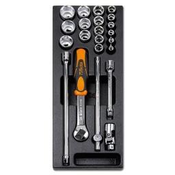Module douilles 3/8" 22 pièces
- composition:
1 cliquet 3/8" 72 dts
2 rallonges 
1 carree
1 cardan
douilles 6 pans 6-7-8-9-10-11-12-13-14-15-16-17-18-19-20-21-22mm - plateau thermoformé rigide 
- 1/4 de tiroir
- 367x147mm - qualité premium beta depuis 1939