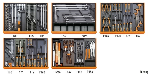 Composition de 153 outils Beta tools pour la réparation automobile en plateaux thermoformés rigides en ABS
